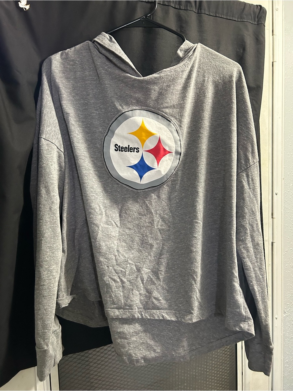Gray Hooded Pullover Top